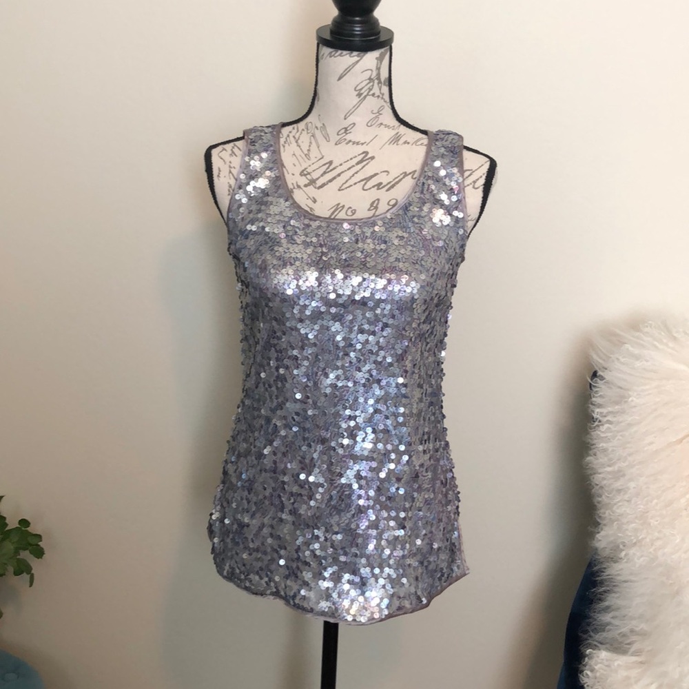 Chicks grey, silver and purple sequins tank top